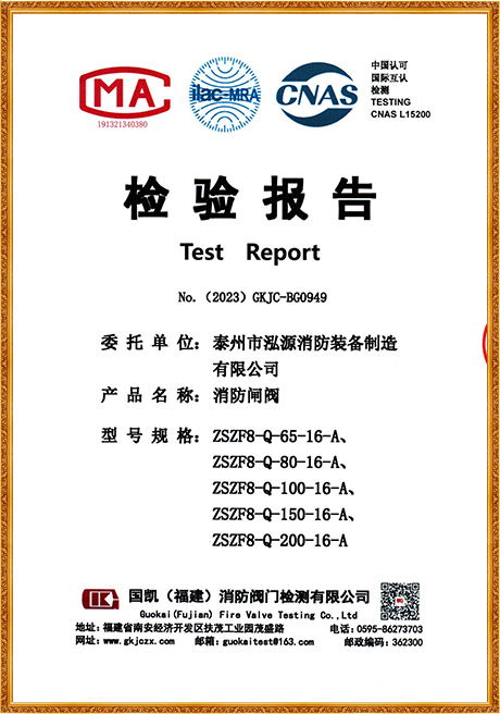 0949 Hongyuan (Grooved Concealed Stem Fire Gate Valve) Inspection Report