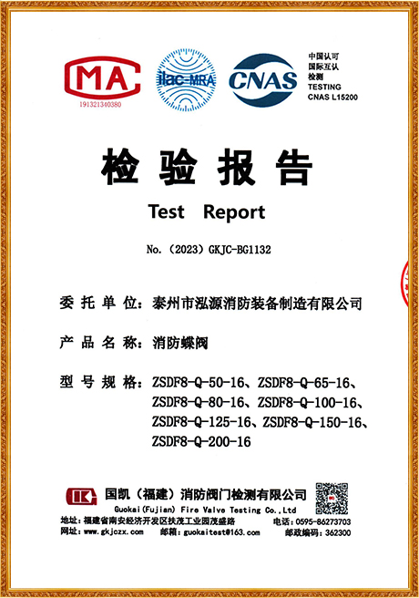 1132 Hongyuan (Grooved Turbine Fire Butterfly Valve) Inspection Report