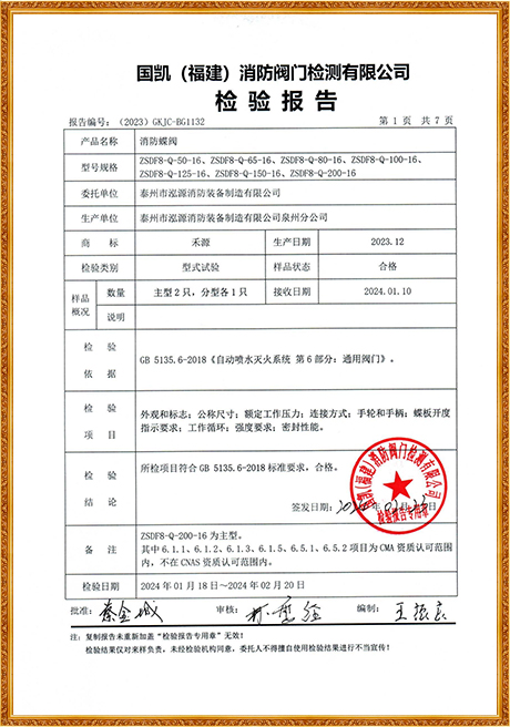 1132 Hongyuan (Grooved Turbine Fire Butterfly Valve) Inspection Report