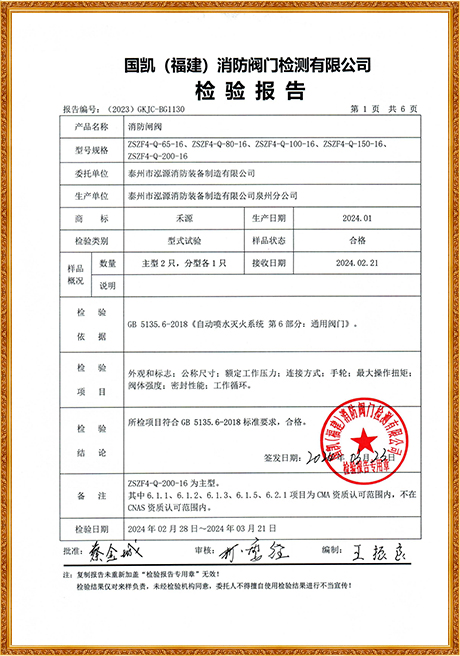 1130 Hongyuan (Flange Rising Stem Fire Gate Valve) Inspection Report
